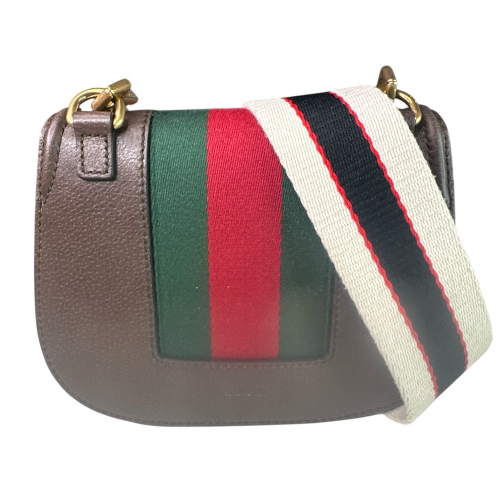 GUCCI Crystal Heart Brown Crossbody Bag with Green-Red Web Strap - Picture 2 of 8